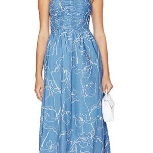 REVOLVE Blue and White Halter Sundress for Wedding Guests